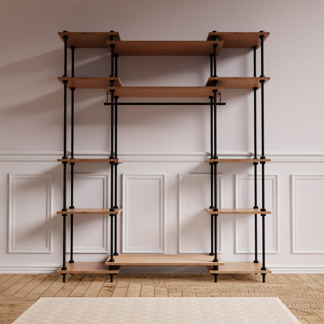 Polcrendszer DECO: polcos nyitott gardrób 185x151x35cm