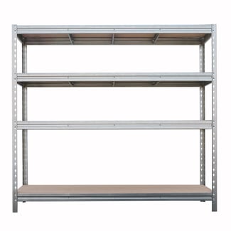 BULLRACK RIVET nagy teherbírású polc, farostlemez polclapokkal, 200x200x60cm, 4 polclap, terhelhetőség 600kg/polclap, horganyzott