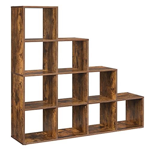 Lépcsős polc, könyvespolc 10 rekesszel, 129,5x129,5x29 cm