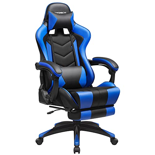 Gamer szék, lábtartóval, fekete-kék, 123,5-131,5x73x66cm