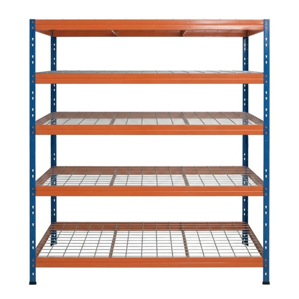 Fém polcok RIVET PRO 252x150x60 acélrács 7 szint kék-narancssárga