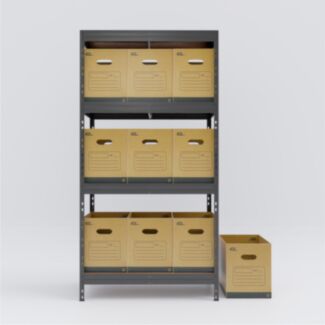 Nagy teherbírású polc RIVET 180X90X45cm, 4 HDF polclappal, 10db fogantyús költöztető dobozzal