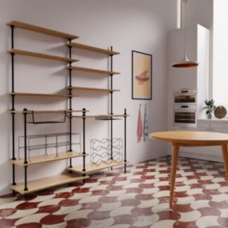 DECO polcrendszer: álló polc és fali polc 185x160x35/17,5cm kiegészítőkkel 