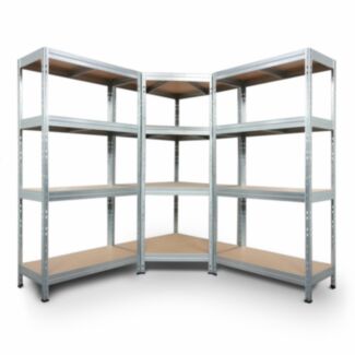 Polcrendszer: 2db nagy teherbírású polc és 1db sarokpolc 180x180x180x45cm HDF polclapokkal