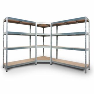 Polcrendszer: 2db nagy teherbírású polc és 1db sarokpolc 180x210x240x45cm HDF polclapokkal - Hover