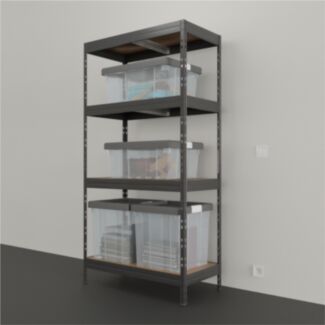 Nagy teherbírású polc RIVET 180X90X454cm, 4 HDF polclap, tároló dobozokkal - Hover