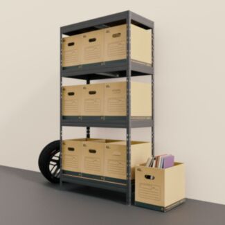 Nagy teherbírású polc RIVET 180X90X45cm, 4 HDF polclappal, 10db fogantyús költöztető dobozzal - Hover